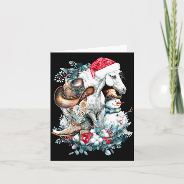 Tarjeta Christmas Horse In Santa Hat Cowgirl Cowboy Boots  (Anverso)