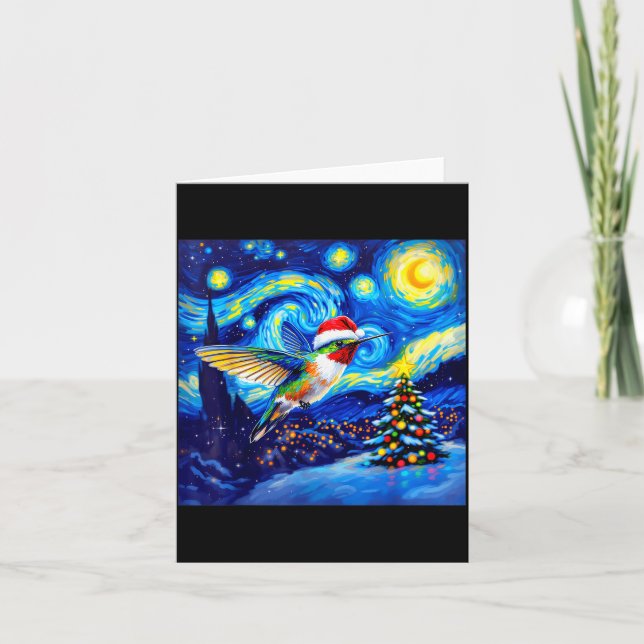 Tarjeta Christmas Hummingbird Santa Hat Van Gogh Starry Ni (Anverso)