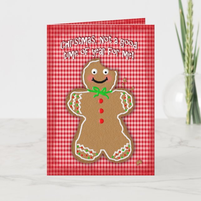 Tarjeta Christmas, Humor, Bite in Gingerbread Man (Anverso)