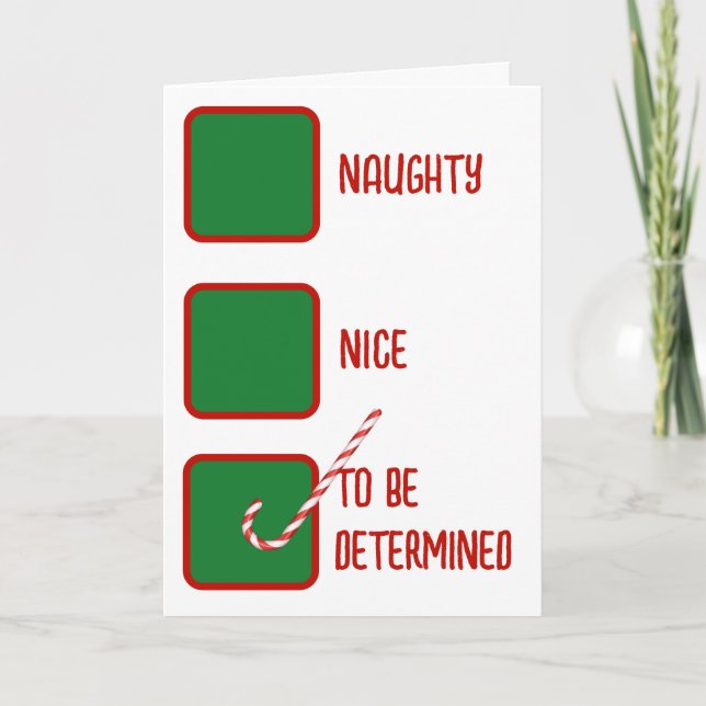 Tarjeta Christmas Humor Naughty Or Nice Check Boxes  (Anverso)