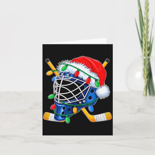 Tarjeta Christmas Ice Hockey Helmet Santa Xmas Men Boys Ki (Anverso)