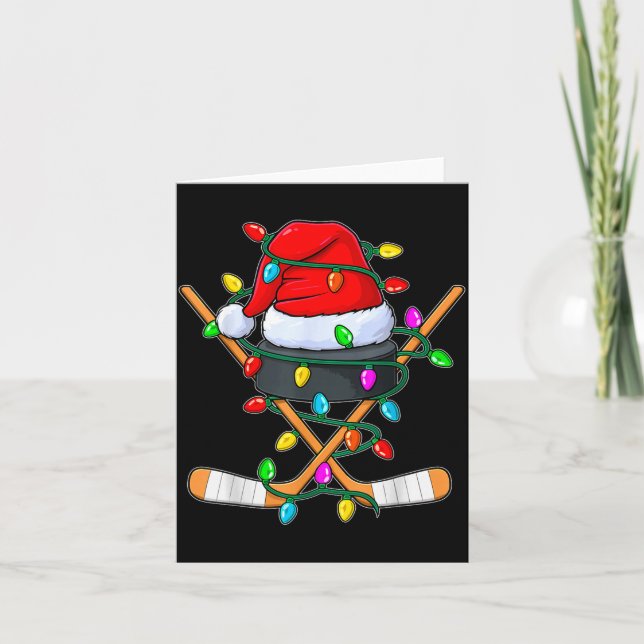 Tarjeta Christmas Ice Hockey Player Santa Hat Xmas Men Boy (Anverso)