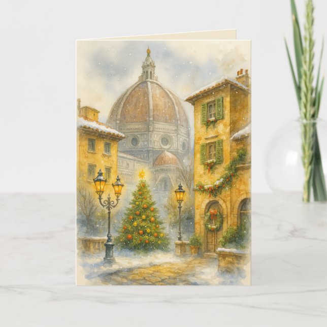 Tarjeta Christmas in Florence Italy Watercolor Canvas  (Anverso)