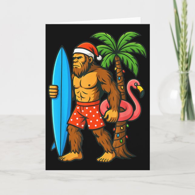 Tarjeta Christmas In July Bigfoot Hawaiian Xmas Palm Tree  (Anverso)