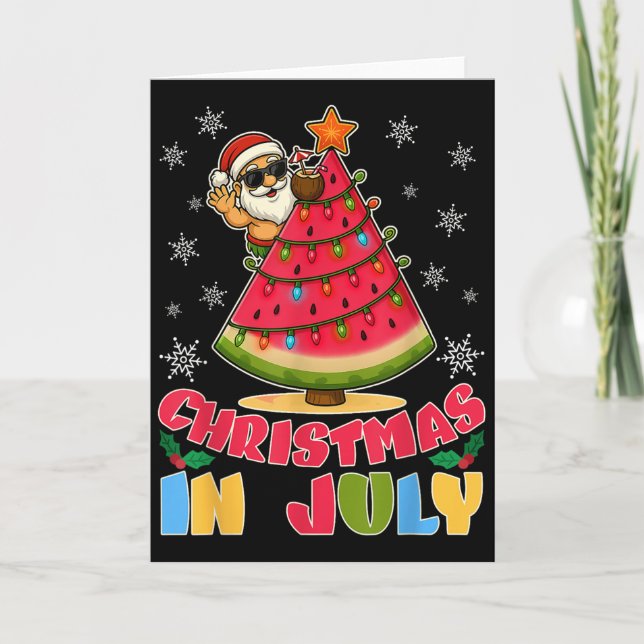 Tarjeta Christmas In July Funny Santa Watermelon Xmas Tree (Anverso)