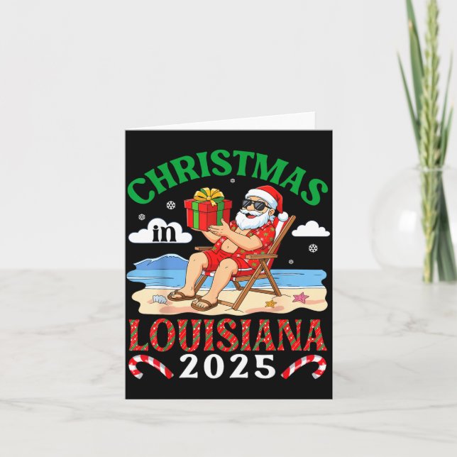 Tarjeta Christmas In Louisiana 2025 Santa Beach Lounge Hol (Anverso)