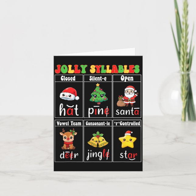 Tarjeta Christmas Jolly Syllables Teacher Students Funny S (Anverso)