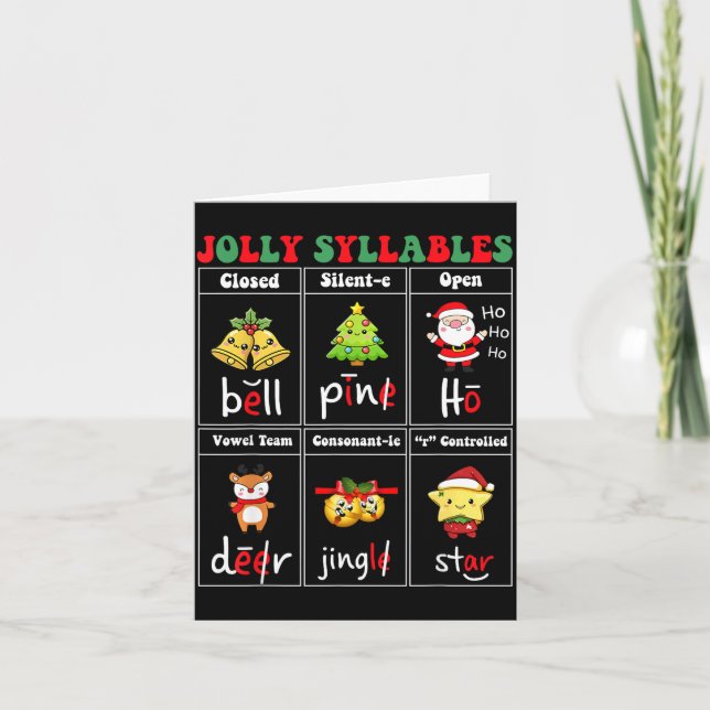 Tarjeta Christmas Jolly Syllables Teacher Students Funny S (Anverso)