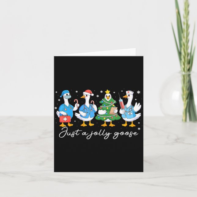 Tarjeta Christmas Just A Jolly Goose Nurse Cute Medical St (Anverso)
