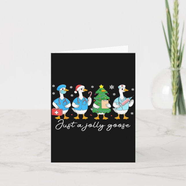Tarjeta Christmas Just A Jolly Goose Nurse Cute Medical St (Anverso)