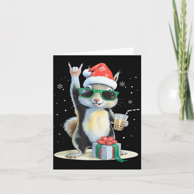 Tarjeta Christmas Kawaii Squirrel Bubble Tea Boba Squirrel (Anverso)