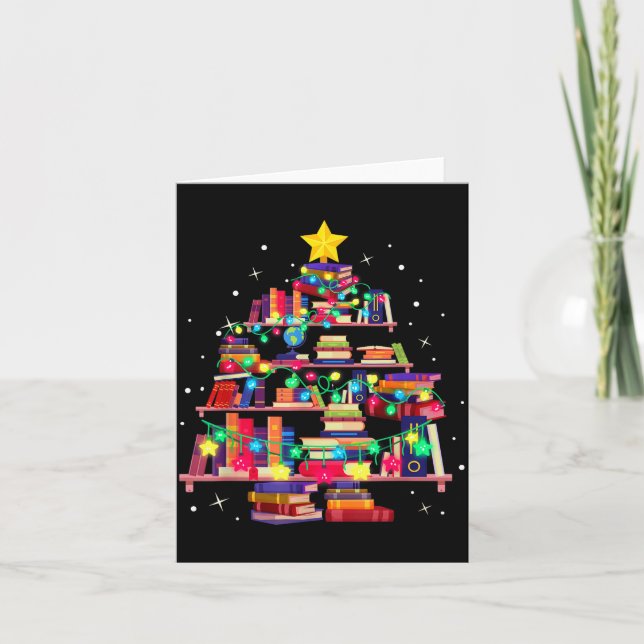 Tarjeta Christmas Library Tree Love Reading Books Nerd Tea (Anverso)