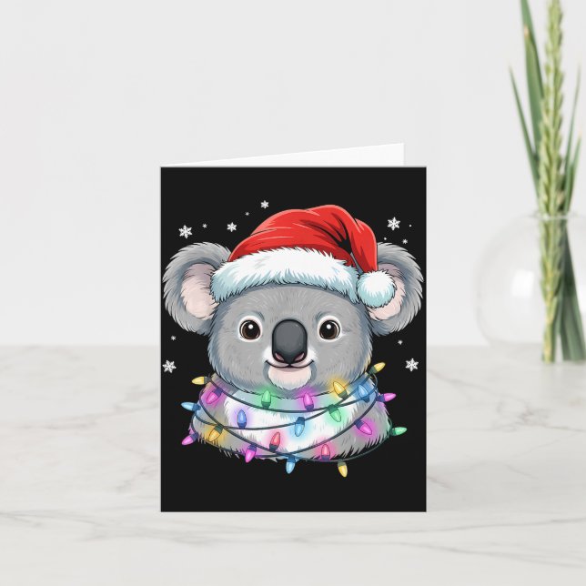 Tarjeta Christmas Lights Koala Santa Hat Cute Xmas Pajamas (Anverso)