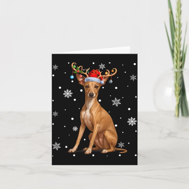 Tarjeta Christmas Lights Reindeer Santa Italian Ghound Xma (Anverso)