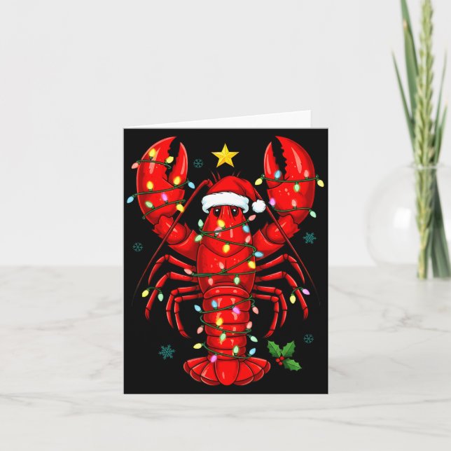 Tarjeta Christmas Lobster With Santa Hat Funny Holiday  (Anverso)