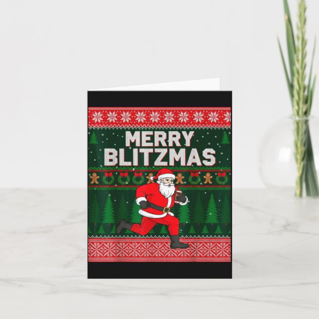 Tarjeta Christmas Merry Blitzmas Santa Football Ugly Sweat (Anverso)