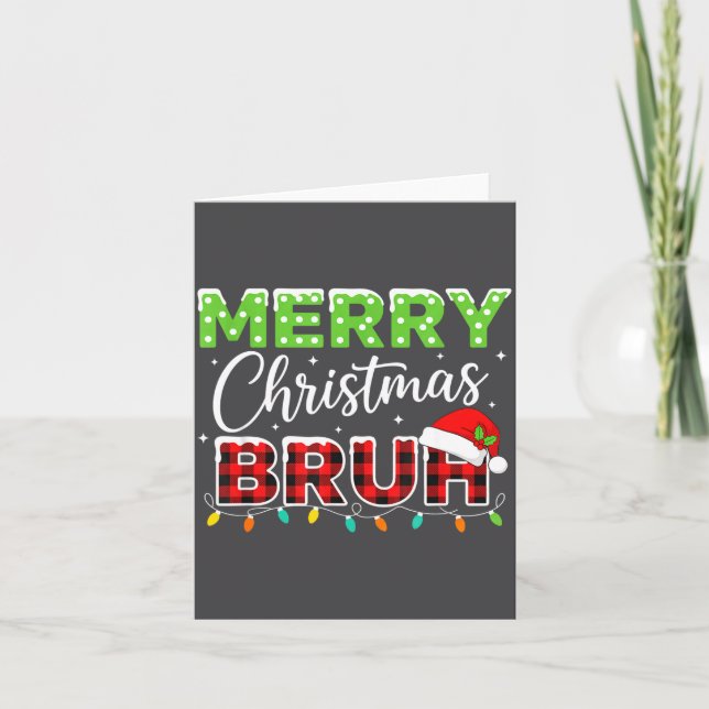 Tarjeta Christmas Merry Christmas Bruh Buffalo Plaid Santa (Anverso)