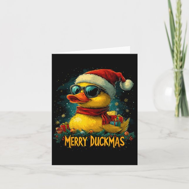 Tarjeta Christmas Merry Duckmas Funny Quackmas Pajama Duck (Anverso)