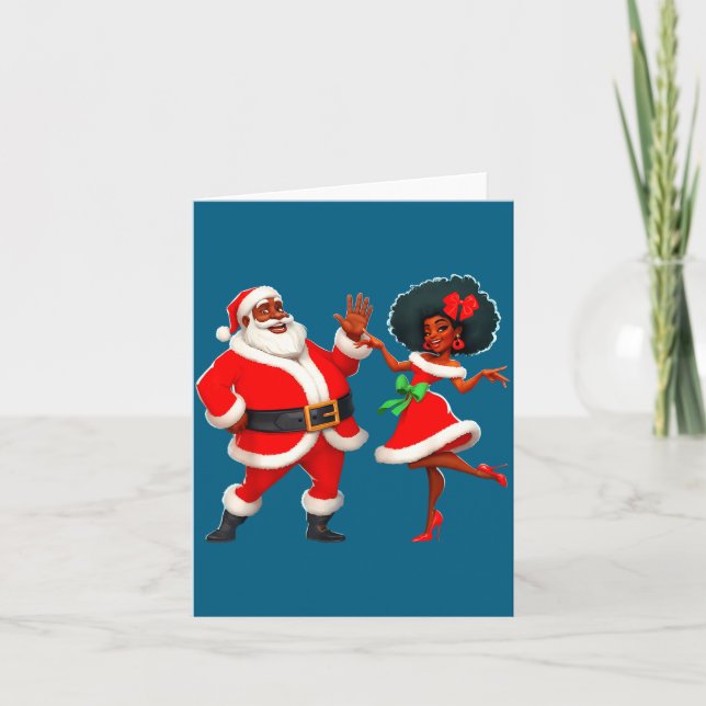Tarjeta Christmas Mr Santa Mrs Claus Dancing African Ameri (Anverso)