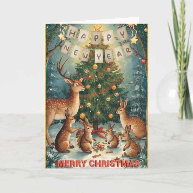 Tarjeta Christmas New Year Woodland Greeting Card (Anverso)