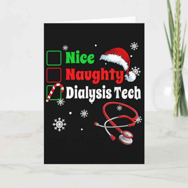 Tarjeta Christmas Nice Naughty Dialysis Tech Scrub Top Men (Anverso)