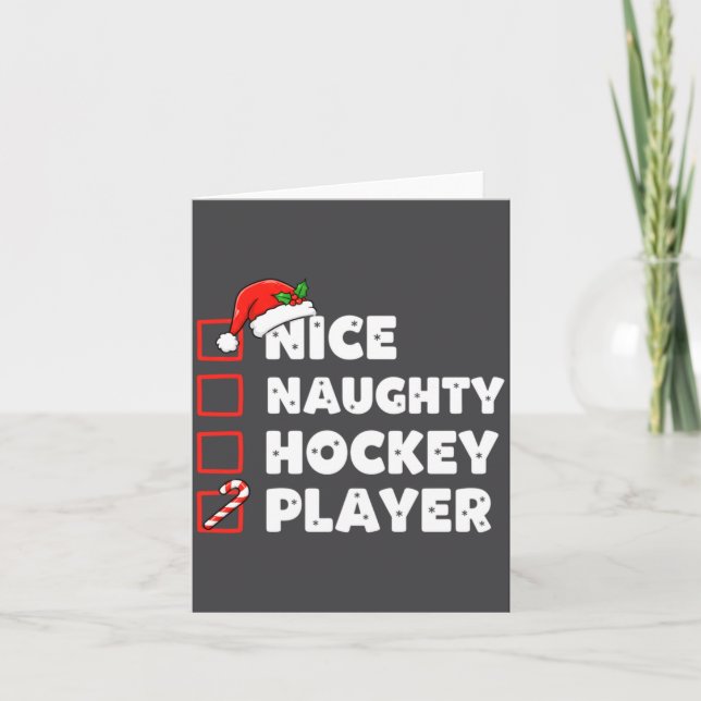 Tarjeta Christmas Nice Naughty Hockey Player List Santa Ch (Anverso)
