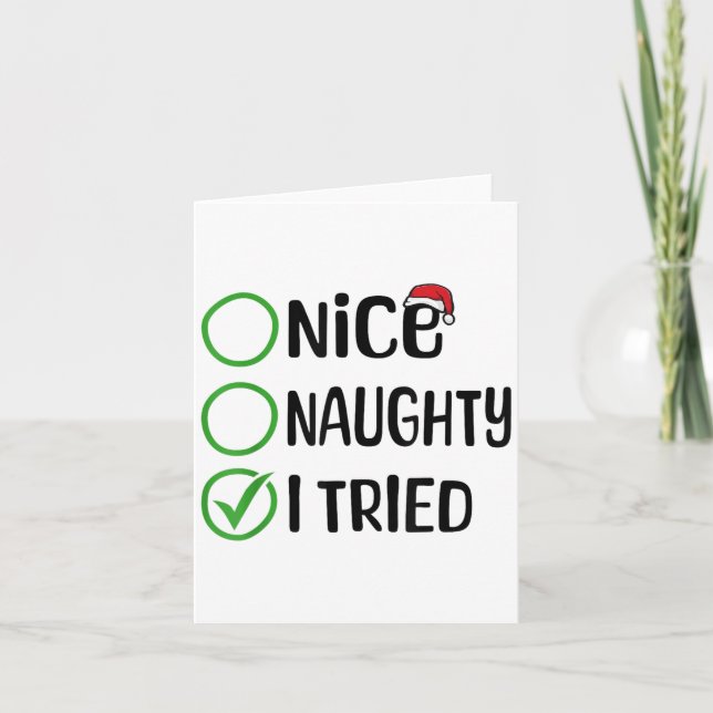 Tarjeta Christmas Nice Naughty I Tried Christmas List Xmas (Anverso)