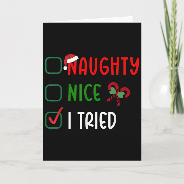 Tarjeta Christmas Nice Naughty I Tried List Funny Family X (Anverso)