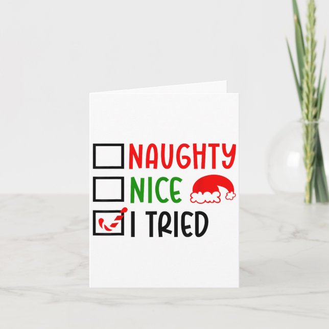 Tarjeta Christmas Nice Naughty I Tried List Funny Family X (Anverso)