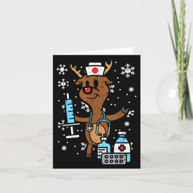 Tarjeta Christmas Nurse Reindeer Funny Xmas Nursing Scrub  (Anverso)