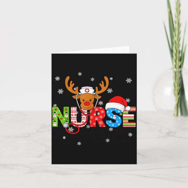 Tarjeta Christmas Nurse Stethoscope Santa Hat Reindeer Xma (Anverso)