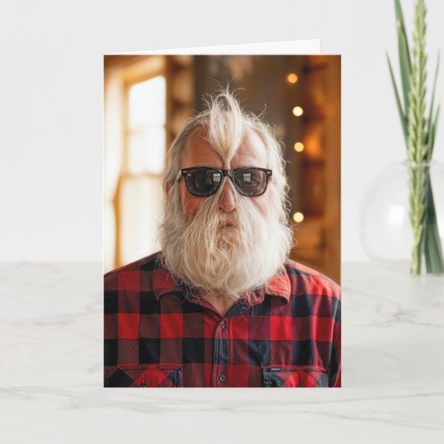 Tarjeta Christmas Old Man With Beard Under Sunglasses (Anverso)