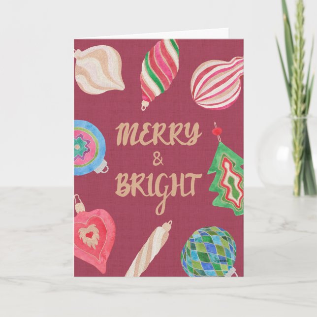 Tarjeta Christmas ornaments merry & bright Christmas card (Anverso)