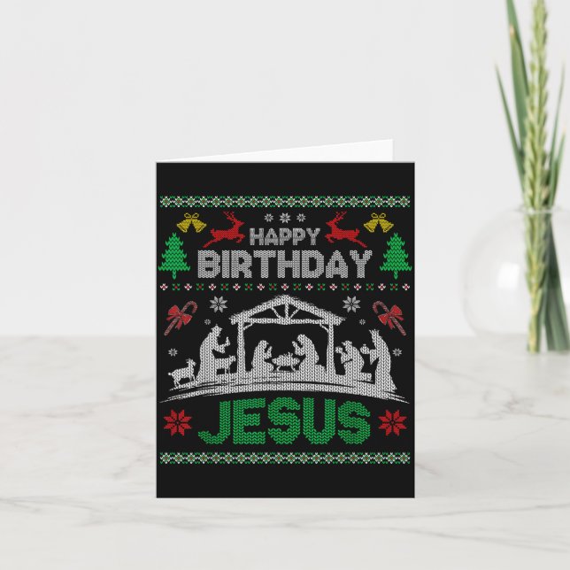 Tarjeta Christmas Outfit Happy Birthday Jesus Holiday Ugly (Anverso)