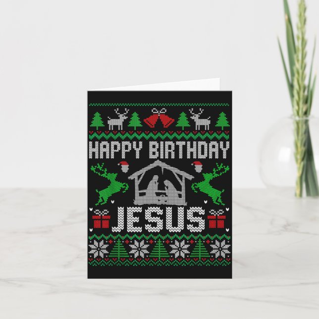 Tarjeta Christmas Outfit Happy Birthday Jesus Holiday Ugly (Anverso)