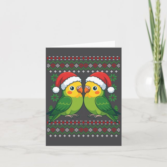 Tarjeta Christmas Parakeet Ugly Xmas Sweater Parakeets Lon (Anverso)