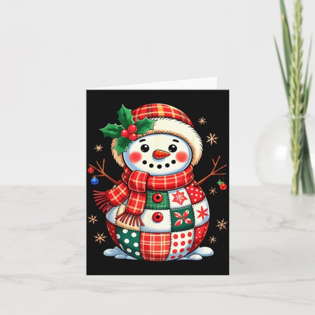 Tarjeta Christmas Patchwork Snowman - Quilted Holiday Aest (Anverso)