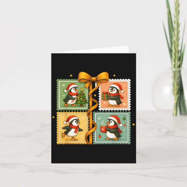 Tarjeta Christmas Penguin Stamp Collage  (Anverso)