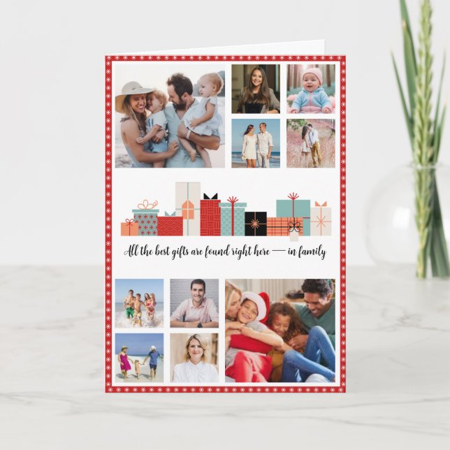 Tarjeta Christmas Photo Card With Stars Design Red Border (Anverso)
