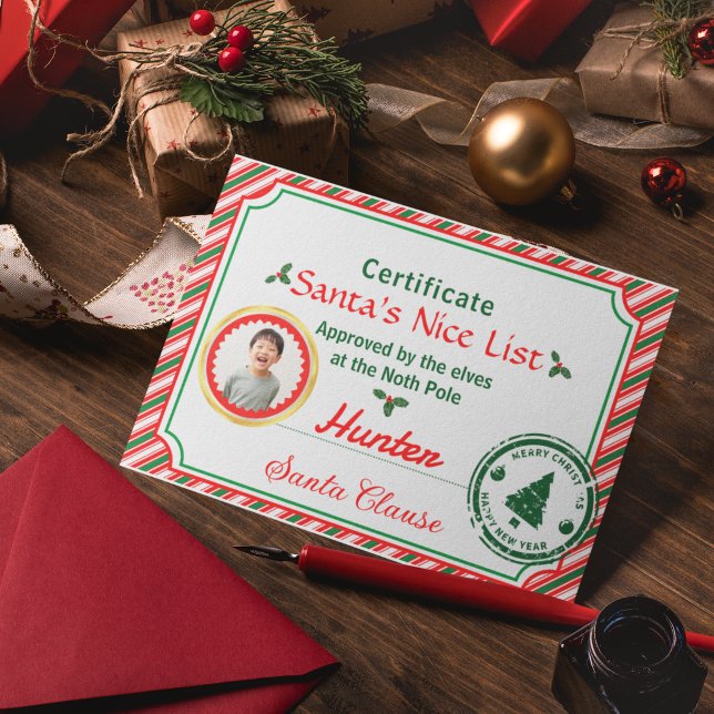 Tarjeta Christmas Photo Certificate Santa Nice List (Subido por el creador)