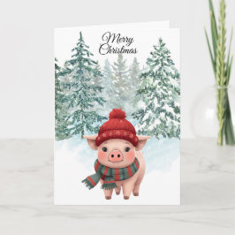 Tarjeta Christmas Pig Folded Greeting Card