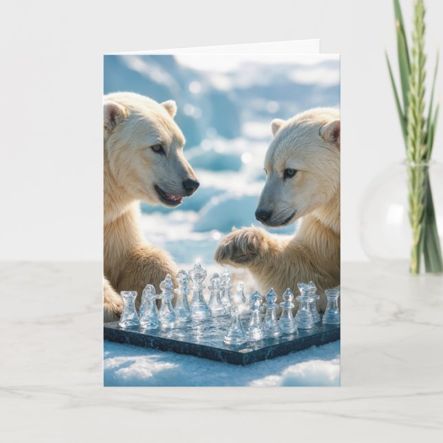 Tarjeta Christmas Polar Bears Playing Chess On a Glacier (Anverso)