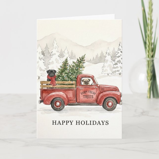 Tarjeta Christmas Pugs Farm Fresh Trees (Anverso)