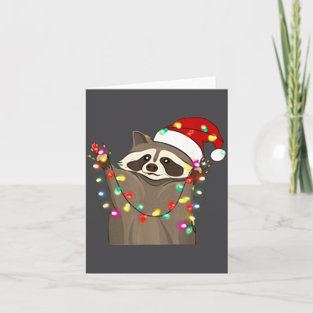 Tarjeta Christmas Racoon Swea,funny Christmas Lights Racco (Anverso)