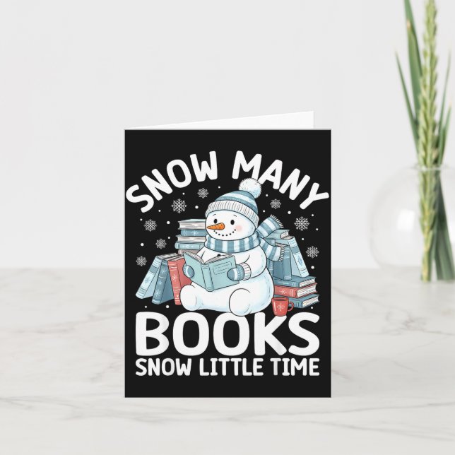 Tarjeta Christmas Reading Snowman So Many Books Men Women  (Anverso)