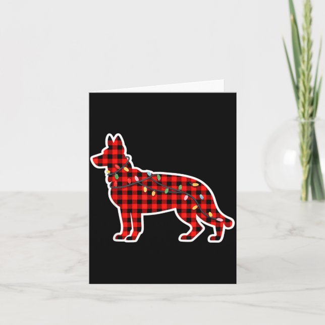Tarjeta Christmas Red And Black Buffalo Plaid German Sheph (Anverso)