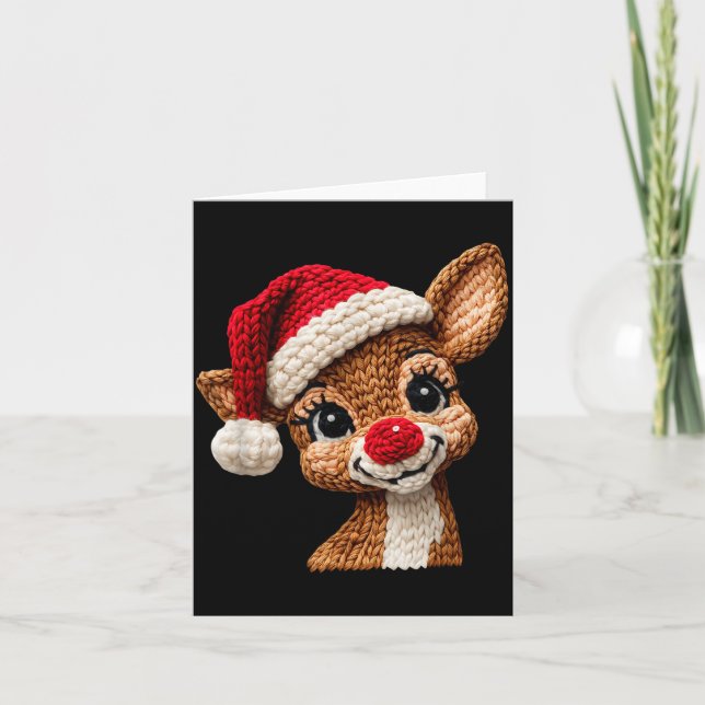 Tarjeta Christmas Reindeer Crochet Cute Merry Christmas Re (Anverso)
