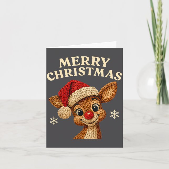 Tarjeta Christmas Reindeer Crochet Cute Merry Christmas Re (Anverso)
