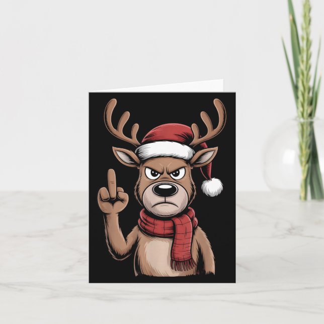 Tarjeta Christmas Reindeer Middle Finger Sarcastic Xmas Fu (Anverso)