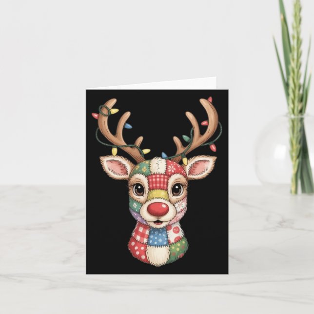Tarjeta Christmas Reindeer Patchwork Men Women Kids Cute R (Anverso)